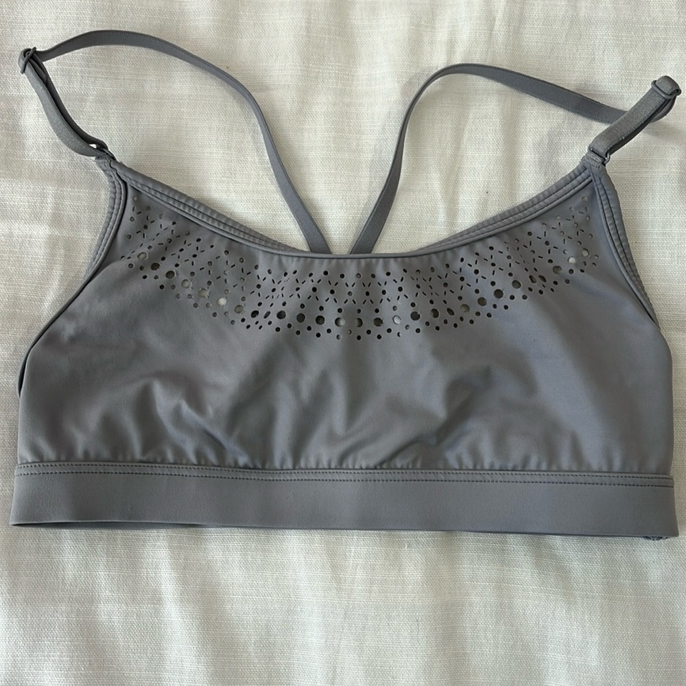 Victoria SPORT vented gray sports bralette with adjustable shoulder straps
